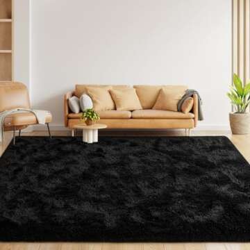 Lascpt Super Soft Shag Area Rug for Living Room, 4x5.9 ft Black Rug for Girls Bedroom, Modern Plush Throw Rug for Kids Room, Fuzzy Floor Carpet for Indoor Dorms Office Nursery Women Home Decor