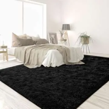 Lascpt Super Soft Shag Area Rug for Living Room, 4x5.9 ft Black Rug for Girls Bedroom, Modern Plush Throw Rug for Kids Room, Fuzzy Floor Carpet for Indoor Dorms Office Nursery Women Home Decor