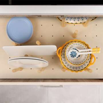 Mezurun Pegboard Drawer Organizer（30×21in） Peg Board for Drawers,Peg Board Drawer Organizer Kitchen Pegboard Adjustable Pegboard Drawer Divider Organizer Adjustable Trimmable，Wood Pegboard Wooden Peg