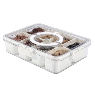 Snackle Box Charcuterie Container, Divided Serving Tray with Lid and Handle, Portable Snack Platters...
