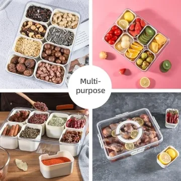 Snackle Box Charcuterie Container, Divided Serving Tray with Lid and Handle, Portable Snack Platters for Fruit, Nuts, Candy, Entertaining, Party, Picnic