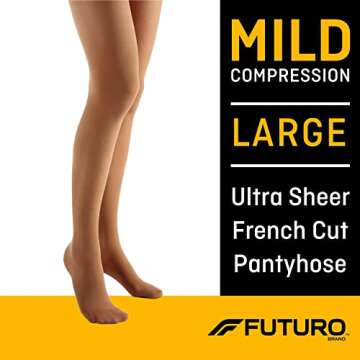 FUTURO Ultra Sheer Pantyhose for Women, Large Size, Mild Compression (8-15 mm/Hg), Improves Circulation to Minimize Swelling, Relieves Tired & Achy Legs, Reinforced Toe & Heel (71018FCNEN)