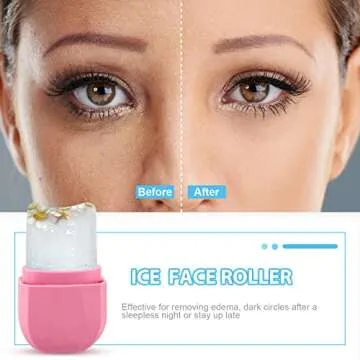 Ice Roller for Face and Eye, Ice Face Roller, Face Ice Roller, Gua Sha Face Massage, Face Ice Holder, Reusable Silicone Ice Mold for Face Beauty (Ice Facial Roller Pink)