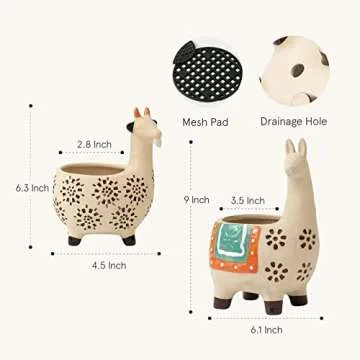 Ceramic Animal Succulent Planters - Cute Alpaca & Goat Design