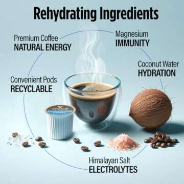 VitaCup Hydration Coffee Pods, The First Coffee That Hydrates You w/Electrolytes, Coconut Water, Pink Himalayan Salt, Magnesium, Medium Roast,Single Serve Pod compatible w/Keurig K-Cup Brewers, 18Ct