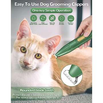 LEYOUFU Dog Clippers for Grooming, 2 Speed Low Noise Cordless Dog Paw Trimmer, Rechargeable Small Pet Hair Trimmer for Grooming, Cat Hair Clippers Shaver for Paws, Eyes, Ears, Face, Rump (Green)