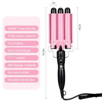 WILLBOND 3 Barrel Curling Iron Wand Hair Waver with Two Temperature Control, 25mm(1 Inch), LCD Light...