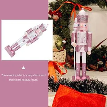 Christmas Nutcracker Ornaments 12" Wooden Nutcracker Soldier Figure Decor Christmas Decorations Doll Ornament for Festival Party Outdoor Xmas (Pink)