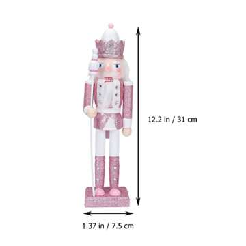 Christmas Nutcracker Ornaments 12" Wooden Nutcracker Soldier Figure Decor Christmas Decorations Doll Ornament for Festival Party Outdoor Xmas (Pink)