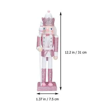 Christmas Nutcracker Ornaments 12" Wooden Nutcracker Soldier Figure Decor Christmas Decorations Doll Ornament for Festival Party Outdoor Xmas (Pink)