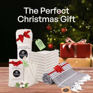 mioeco Organic Cotton Turkish Hand Towel - 20" x 38" Large Classic Luxury Set of 2 - Decorative Hand...