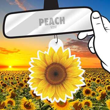 Sunflower Car Air Freshener Peach Scent (6 Pack) Fun Flower Automotive Air Freshener