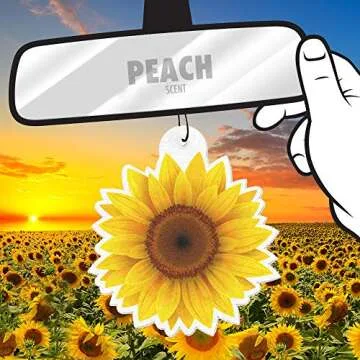 Sunflower Car Air Freshener Peach Scent (6 Pack) Fun Flower Automotive Air Freshener