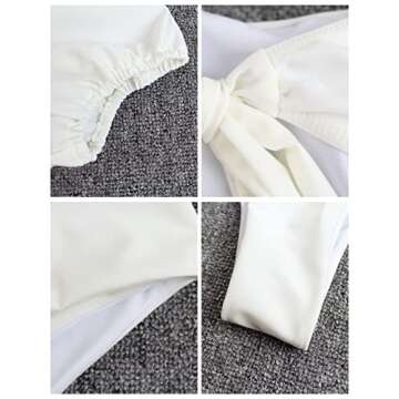 Women's High Waisted Bandeau Bikini Set,Fashion Puff Sleeve Swimwear Set Two Piece Swimsuit Sexy Beach Bathing Suits(White, S)