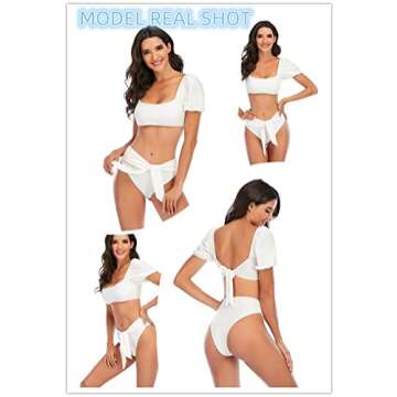 Women's High Waisted Bandeau Bikini Set,Fashion Puff Sleeve Swimwear Set Two Piece Swimsuit Sexy Beach Bathing Suits(White, S)