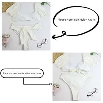 Women's High Waisted Bandeau Bikini Set,Fashion Puff Sleeve Swimwear Set Two Piece Swimsuit Sexy Beach Bathing Suits(White, S)