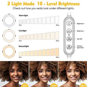 8"Selfie Ring Light with Tripod Stand & Cell Phone Holder for Live Stream/Makeup/YouTube Video, Dimmable Beauty Makeup Ringlight LED Camera Light, Compatible for iPhone Android Phone, Remote(Upgraded)