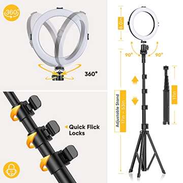 8"Selfie Ring Light with Tripod Stand & Cell Phone Holder for Live Stream/Makeup/YouTube Video, Dimmable Beauty Makeup Ringlight LED Camera Light, Compatible for iPhone Android Phone, Remote(Upgraded)
