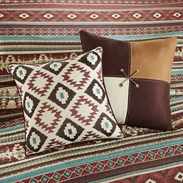 Madison Park Quilt Rustic Southwestern All Season, Breathable Coverlet Bedspread, Lightweight Bedding, Shams, Decorative Pillow, King/California King (104"x94"), Taos, Ikat Red/Spice 6 Piece