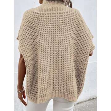 Pink Queen Women's Baggy Sweater Vest Casual Mock Neck Sleeveless Ribbed Oversized Knit Jumper Tops Apricot L