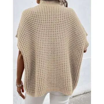 Pink Queen Women's Baggy Sweater Vest Casual Mock Neck Sleeveless Ribbed Oversized Knit Jumper Tops Apricot L