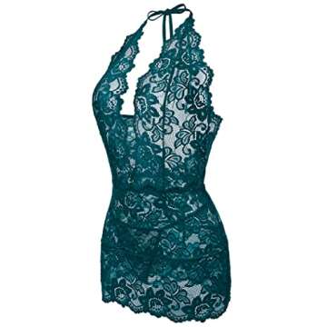 Gladiolus Womens Lingerie Lace Babydoll Sexy Deep V Halter One Piece Lingerie Dress Blue XL