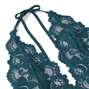 Gladiolus Womens Lingerie Lace Babydoll Sexy Deep V Halter One Piece Lingerie Dress Blue XL