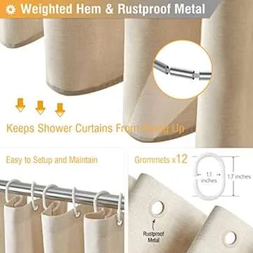 BTTN Extra Long Fabric Shower Curtain, 84 Inch Linen Textured Heavy Duty Cloth Shower Curtain Set with 12 Plastic Hooks, Large Hotel Luxury Polyester Shower Curtains for Bathroom(72"x84", Beige/Cream)