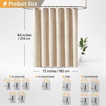 BTTN Extra Long Fabric Shower Curtain, 84 Inch Linen Textured Heavy Duty Cloth Shower Curtain Set with 12 Plastic Hooks, Large Hotel Luxury Polyester Shower Curtains for Bathroom(72"x84", Beige/Cream)