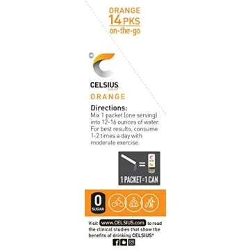 CELSIUS Orange On-the-Go Powder Stick Packs, Pack of 14