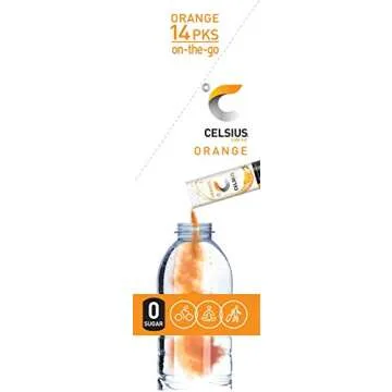 CELSIUS Orange On-the-Go Powder Stick Packs, Pack of 14