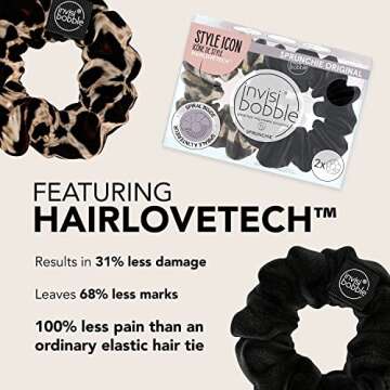 invisibobble Sprunchie Spiral Hair Ring - True Black and Purrfection- 2 Pack- Scrunchie Stylish Bracelet, Strong Elastic Grip Coil Accessories for Women - Gentle for Girls Teens and Thick Hair