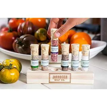 Jacobsen Salt Co. 6 Vial Infused Salt Set with branded wooden stand