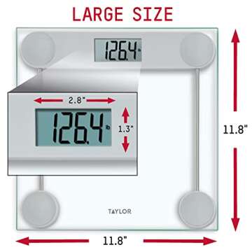 Taylor Digital Scale for Body Weight, Highly Accurate Digital Bathroom Scale Large Backlight LCD Readout Display, 330 Pounds Capacity, Clear Glass Platform with Stainless Steel Accents