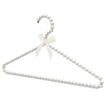Linkidea 5 Pack Faux Pearl Beaded Clothes Hangers, Plastic Elegant Clothes Dress Pants Hanger, Closet Coat Storage Organizer Standard Hangers (White)
