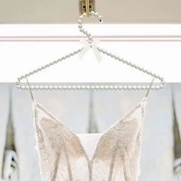 Linkidea 5 Pack Faux Pearl Beaded Clothes Hangers, Plastic Elegant Clothes Dress Pants Hanger, Closet Coat Storage Organizer Standard Hangers (White)