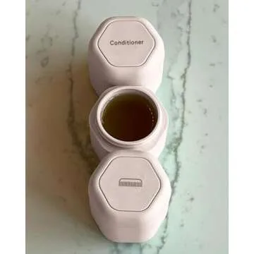 Cadence Travel Containers - Haircare Set - Magnetic Travel Capsules - For Shampoo, Conditioner, Hair Styling Product - 3 Flex Mediums (1.32oz) with Shampoo, Conditioner & Comb Icon Labels - Petal