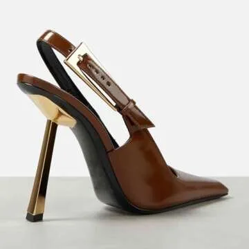 THESHY Women's Brown Slingback Stiletto Heels for Elegance