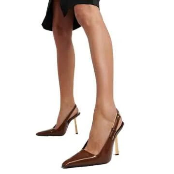 THESHY Women's Brown Slingback Stiletto Heels for Elegance