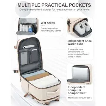 coowoz Travel Backpack Carry On for Women Man Gym Backpack with Laptop Compartment Mochila de Viaje Teacher Personal Item Backpack Airplane Accessories Must Haves Beige Brown Small