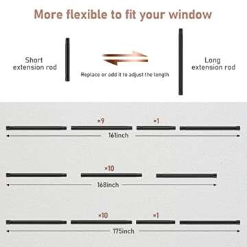 Extra Long Blackout Curtain Rods 120-inch to 175-inch - 1"Heavy Duty Adjustable Outdoor Curtain Rods for Windows,Patio Rustproof (10-14.5ft) - Black