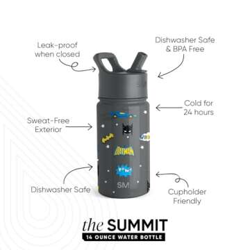 Stylish Batman Kids Water Bottle - Insulated & Leakproof