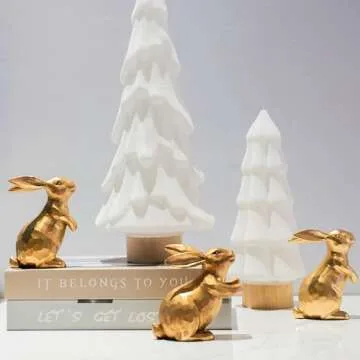 NEROSUN Resin Vintage Gold Bunny Decor Rabbit Figurines, Small Easter Bunny Figurine Set of 3, Vinta...