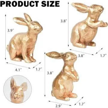NEROSUN Resin Vintage Gold Bunny Decor Rabbit Figurines, Small Easter Bunny Figurine Set of 3, Vintage Easter Rabbit Statue Table for Home Decoration