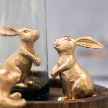 NEROSUN Resin Vintage Gold Bunny Decor Rabbit Figurines, Small Easter Bunny Figurine Set of 3, Vintage Easter Rabbit Statue Table for Home Decoration