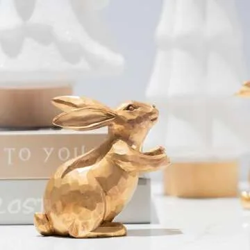 NEROSUN Resin Vintage Gold Bunny Decor Rabbit Figurines, Small Easter Bunny Figurine Set of 3, Vintage Easter Rabbit Statue Table for Home Decoration