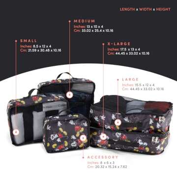 Disney Minnie Mickey Stitch Packing Cubes - Winnie the Pooh, Princess Cinderella 5 Piece Packing Cub...