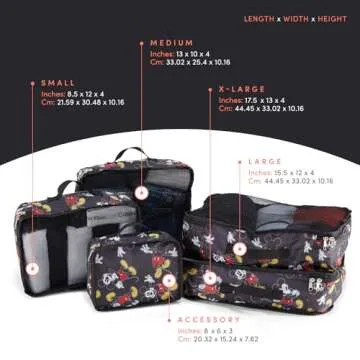Disney Minnie Mickey Stitch Packing Cubes - Winnie the Pooh, Princess Cinderella 5 Piece Packing Cub...