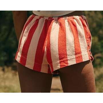 Women Y2K Pajamas Shorts Striped Boxer Shorts Block Color Elastic Waist Sleep Lounge Shorts Micro Bottoms Summer (Red, S)