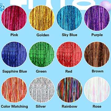 FEBSNOW 47 Inches Tinsel Hair Extension with Tool 2400 Strands 12 Mixed Colors Hair Extension Tinsel...